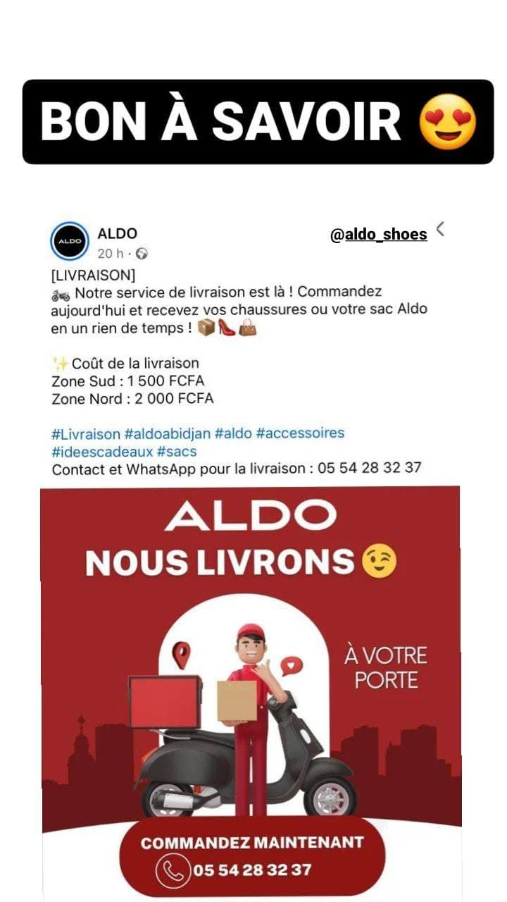 Bon à savoir : livraison Aldo